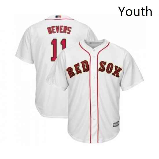 Youth Boston Red Sox 11 Rafael Devers Authentic White 2019 Gold Program Cool Base Baseball Jersey